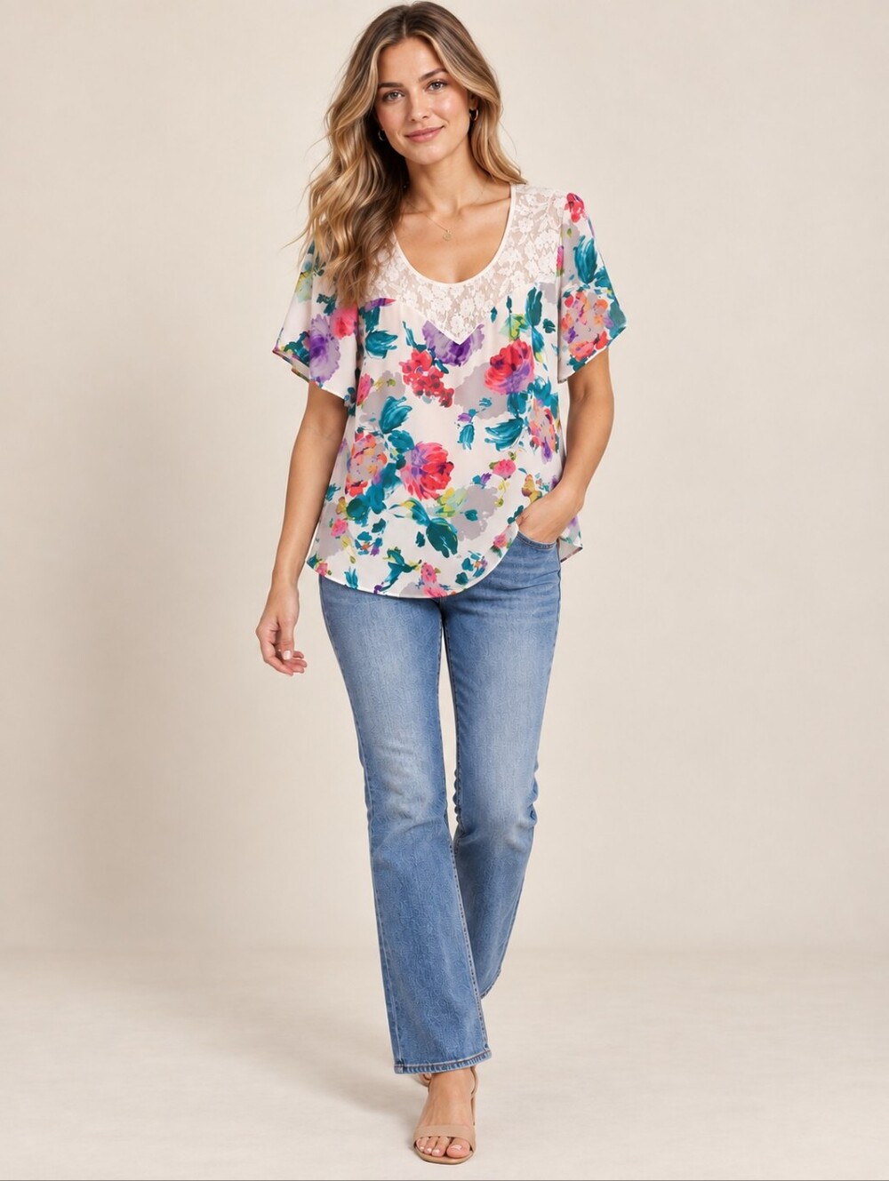 ❤ SKIES ARE BLUE LACE BIB FLORAL TOP